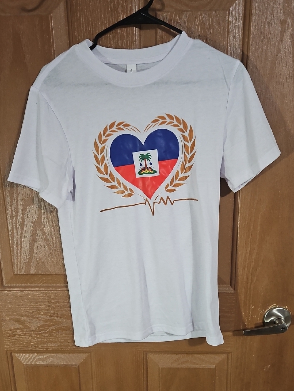 White Short Sleeve Tee with Heart Flag Graphic